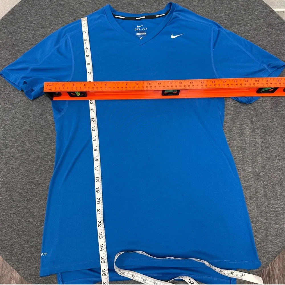 Nike Dri-FIT Running V-Neck Top Athletic Gym T-Shirt Vibrant Blue Mens Size‎ S